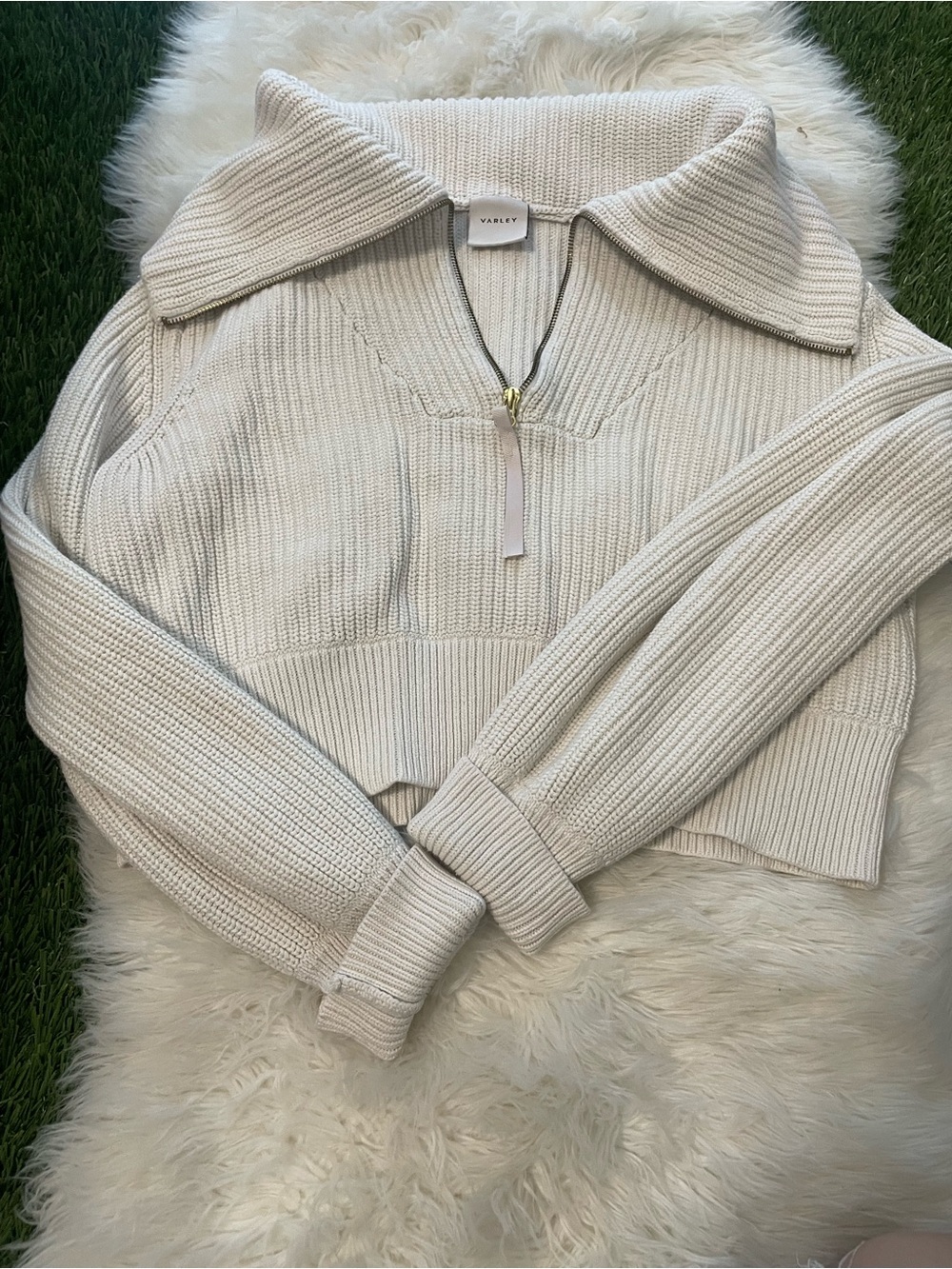 Varley Off-White Ribbed Heavy Knit  Zip-Front Sweater